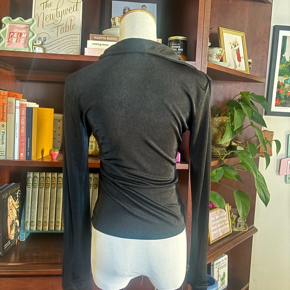 Black Ruched Button-Up Top - Picture 2 of 2